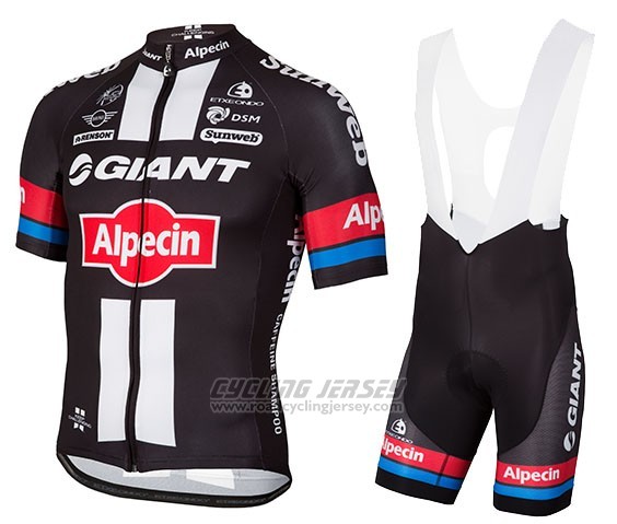 2016 Cycling Jersey Giant Alpecin Black and Red Short Sleeve and Bib Short